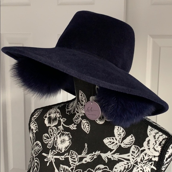 lola Accessories - Lola Hats Bookends Pom-Pom Fur Fedora Navy